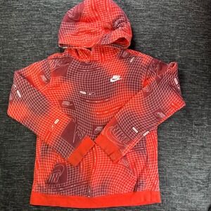 Nike Hoodie Boys XL Red Burgundy Grid Logo Print Fleece Pullover Sweatshirt